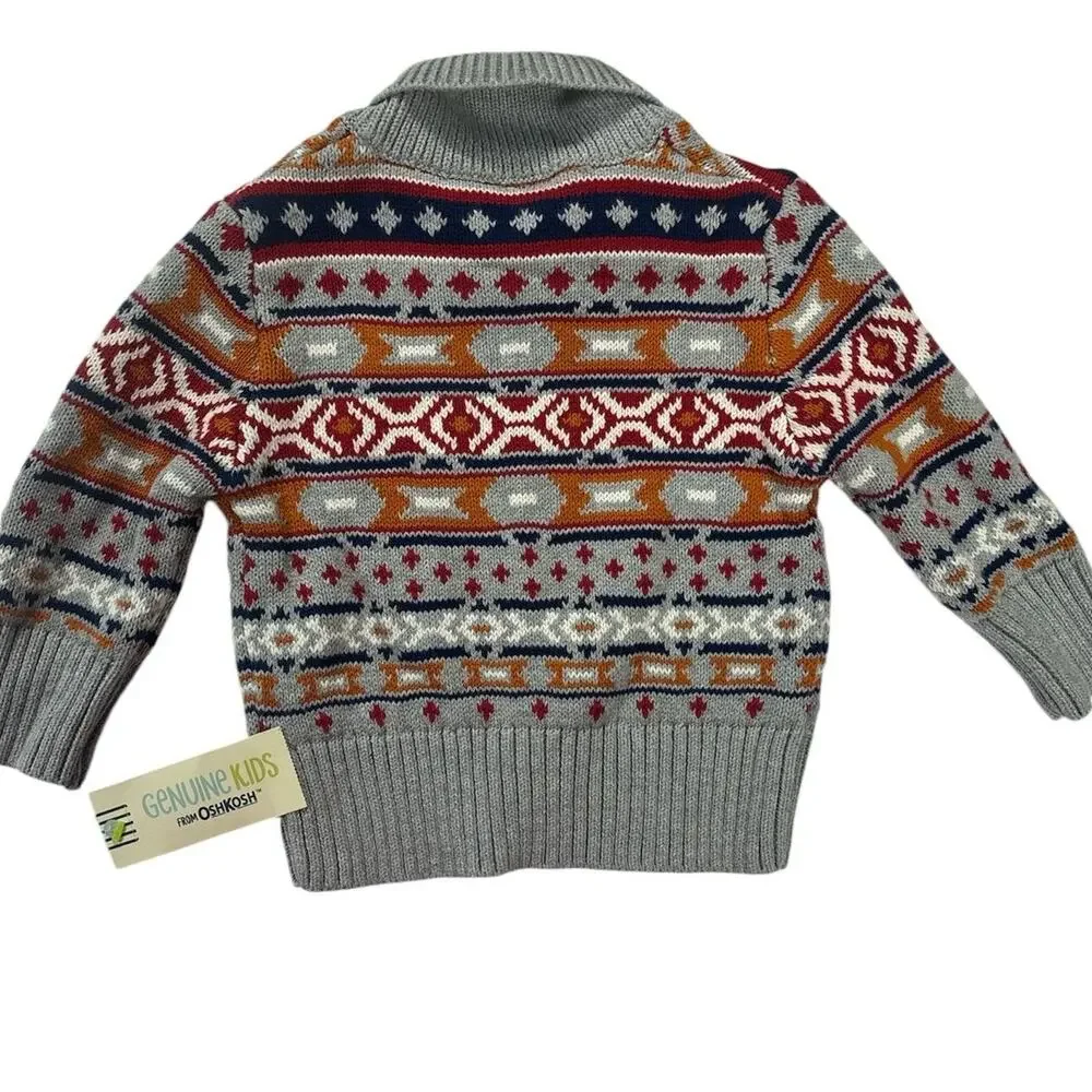 Osh Kosh‎ Fair Isle Sweater Size 12 Months Grey Chunky Neck NEW with Tags